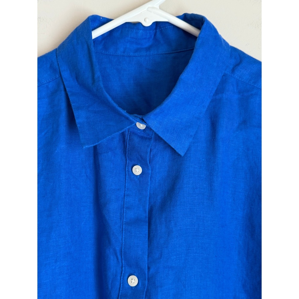 SPANX Linen Button Down Shirt 2026 Style Size Medium Royal Blue Relaxed - Picture 3 of 8
